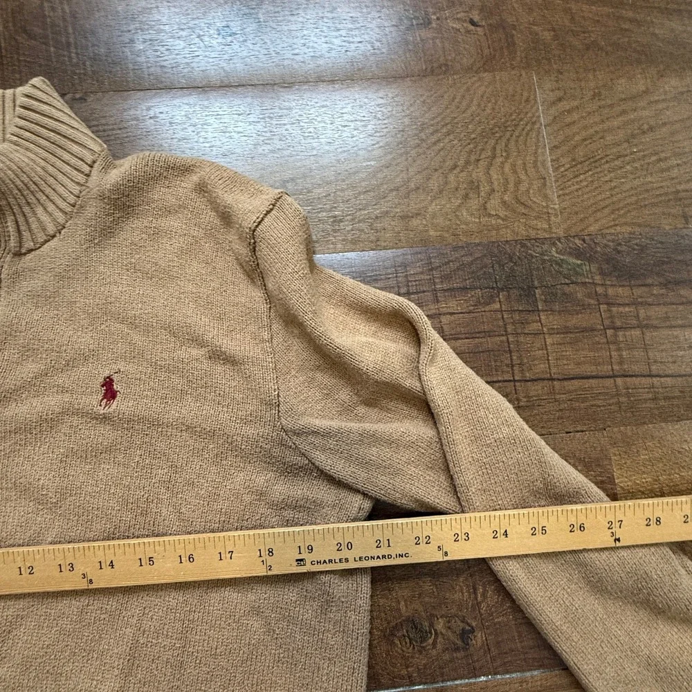 Polo Ralph Lauren Sweater Mens Medium Tan Mock Neck Quarter Button Cotton Knit